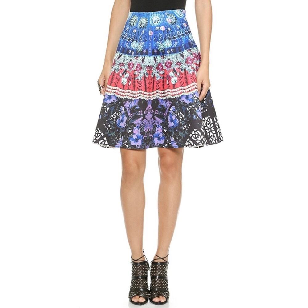 Clover Canyon A-Line Multi-Color Floral Scuba Skirt - size Medium
